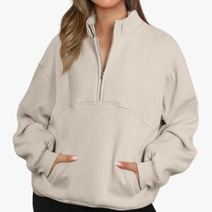 BLENCOT Women’s Small Oversized Half-Zip Lightweight Long Sleeve Sweatshirt